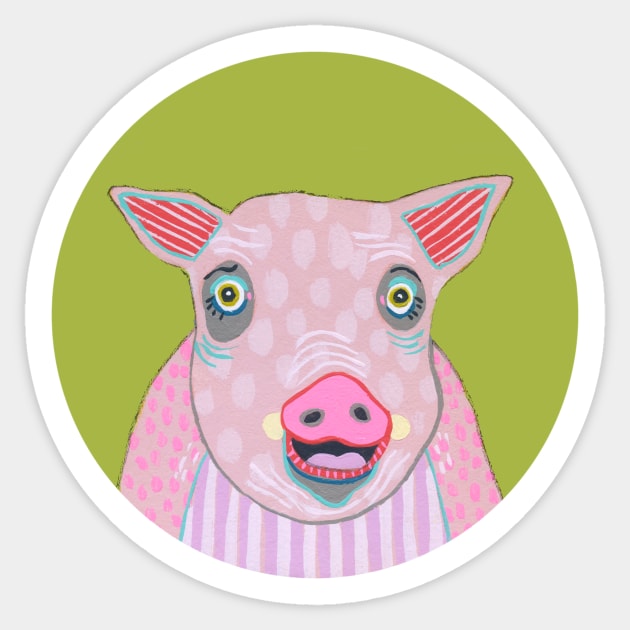 Pig Out Smiling Happy Farm Pig Sticker by jenniferdavisart